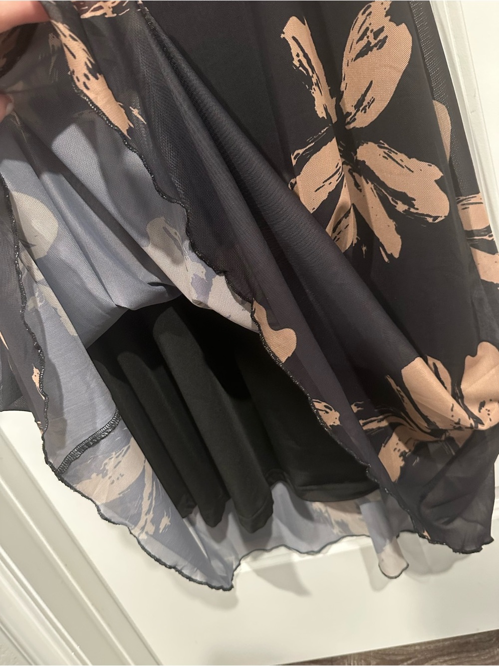 Commense Black Gown with Tan Floral Print and Sheer Long Sleeves - Picture 8 of 8